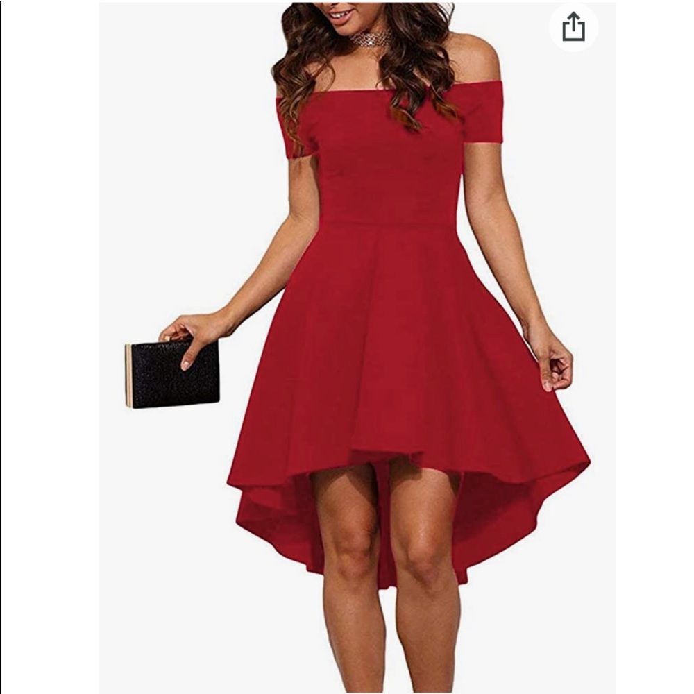 Off-shoulder, High-low Skater Dress